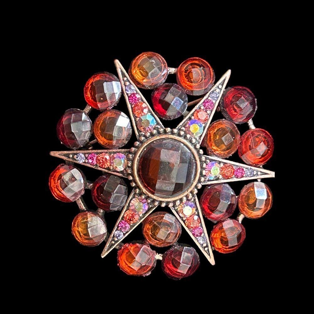 Vintage Rhinestone And Copper Brooch‎ - Picture 2 of 4